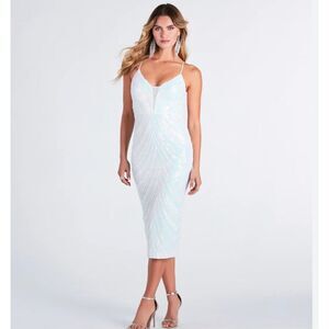 NWT Windsor Sloan Formal Sequin Lace-Up Midi Dress Women’s XL White Iridescent